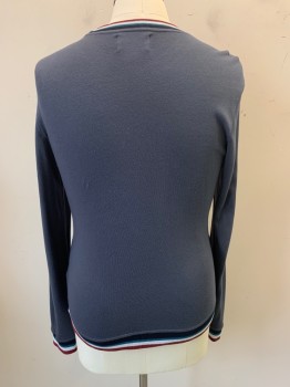 Mens, Pullover Sweater, SOL ANGELS, Dk Gray, Dk Red, White, Teal Blue, Black, Cotton, Modal, Solid, Stripes, S, Crew Neck, Long Sleeves, Stripes at Neck, Sleeves and Hem