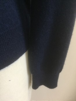Mens, Pullover Sweater, BARNEY'S NEW YORK, Navy Blue, Wool, Solid, L, Knit, Long Sleeves, V-neck