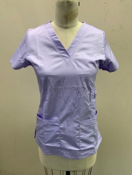Womens, Nurse, Top/Smock, EON MAVEN, Lavender Purple, Polyester, Rayon, Solid, XXS, S/S, V-N, 2 Patch Pockets, 1 Hidden Pocket with Metal D Ring