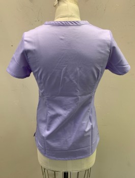 Womens, Nurse, Top/Smock, EON MAVEN, Lavender Purple, Polyester, Rayon, Solid, XXS, S/S, V-N, 2 Patch Pockets, 1 Hidden Pocket with Metal D Ring