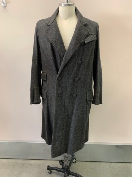 Mens, Historical Fiction Coat, NL, Dk Gray, Gray, Wool, 2 Color Weave, 40, Notched Lapel, Double Breasted, Button Front, 3 Pockets, *Distrssed/Moth Holes