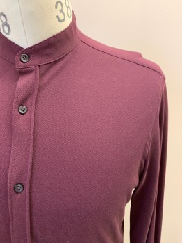 Mens, Casual Shirt, ZARA, Wine Red, Cotton, Solid, M, L/S, Button Front, Band Collar, Stretch