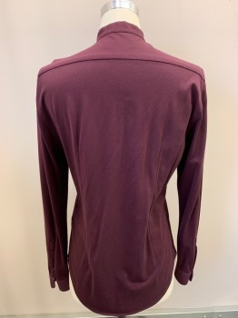 Mens, Casual Shirt, ZARA, Wine Red, Cotton, Solid, M, L/S, Button Front, Band Collar, Stretch