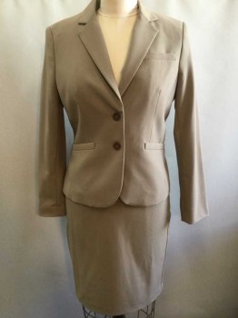 Womens, Suit, Jacket, JONES NY, Beige, Polyester, Viscose, Solid, 10, Single Breasted, Notched Lapel, 2 Buttons,  3 Welt Pockets, Lightly Padded Shoulders