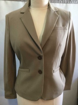 JONES NY, Beige, Polyester, Viscose, Solid, Single Breasted, Notched Lapel, 2 Buttons,  3 Welt Pockets, Lightly Padded Shoulders