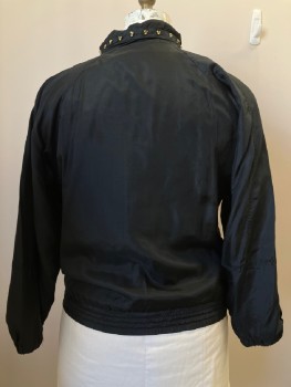 N/L, Black, Polyester, Solid, CB L/S, Zip Front, Bands With Gold Sphere Beadsside Pockets