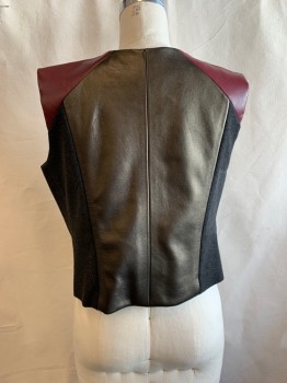 Womens, Sci-Fi/Fantasy Vest, MTO, Silver, Gold, Dk Gray, Faux Leather, Wool, Color Blocking, B37.5, Open Front