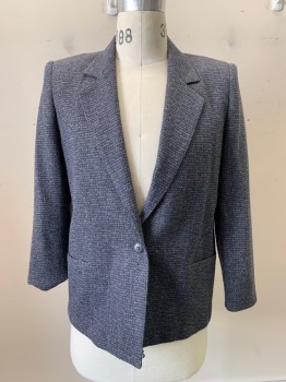 COLLINI, Blue, Gray, Tan Brown, Wool, 2 Color Weave, 1 Button, Single Breasted, Notched Lapel, 2 Pockes