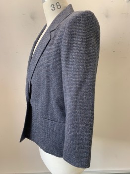 Womens, Jacket, COLLINI, Blue, Gray, Tan Brown, Wool, 2 Color Weave, 40, 1 Button, Single Breasted, Notched Lapel, 2 Pockes