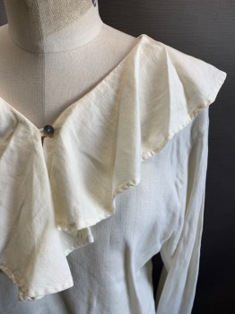 Womens, Historical Fiction Blouse, RUSS BERENS, Off White, Linen, Solid, M, Flounce Neckline, Button and Eyelet Closure, Wide Sleeves