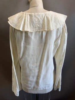 Womens, Historical Fiction Blouse, RUSS BERENS, Off White, Linen, Solid, M, Flounce Neckline, Button and Eyelet Closure, Wide Sleeves
