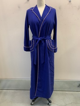 Womens, Robe, MTO, Royal Blue, Lt Pink, Wool, Solid, M/L, 2 Pockets,  Piped Notch Lapel, Folded Cuffs and Pocket Detail, Belt Loops, MATCHING BELT