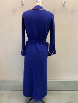 Womens, Robe, MTO, Royal Blue, Lt Pink, Wool, Solid, M/L, 2 Pockets,  Piped Notch Lapel, Folded Cuffs and Pocket Detail, Belt Loops, MATCHING BELT