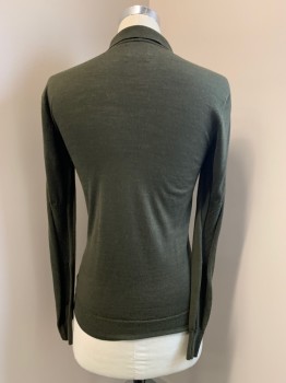Mens, Pullover Sweater, BILLY REID, Olive Green, Wool, Solid, S, L/S, Collar Attached, 4 Button Placket
