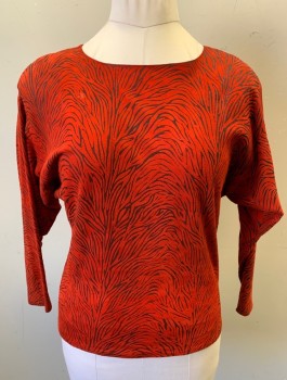 N/L, Red, Charcoal Gray, Leather, Animal Print, Pullover, 3/4 Dolman Sleeves, Round Neck, Padded Shoulders, 1 Button Closure at Back Neck,