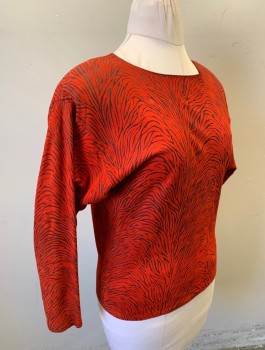 N/L, Red, Charcoal Gray, Leather, Animal Print, Pullover, 3/4 Dolman Sleeves, Round Neck, Padded Shoulders, 1 Button Closure at Back Neck,