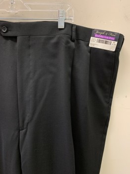 Mens, Suit, Pants, JOSEPH & FEISS, Black, Wool, Solid, Open, 50, Pleated Front, 4 Pockets, Zip Fly