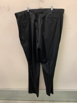 JOSEPH & FEISS, Black, Wool, Solid, Pleated Front, 4 Pockets, Zip Fly