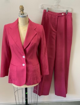 Womens, 1980s Vintage, Suit, Jacket, EVABN PICONE, Pink, Linen, Solid, B 36, 10 , Notched Lapel, 2 ButtonCF097380 Single Breasted, 2 Pckts, Back Vent