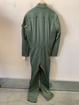 Unisex, Sci-Fi/Fantasy Jumpsuit, N/L, Olive Green, Synthetic, Solid, C:42, Bumpy Textured, Long Sleeves, Full Legs, Stand Collar, Zip Front, Various Ribbed Panels, and Pockets/Compartments, Elastic Panel At Center Back Waist, Made To Order