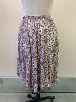 Womens, Skirt, CHARLOTE FORD, Pink, Mint Green, Black, Cream, Cotton, Floral, W28, Below Knee Length, Side Pockets, Side Zipper