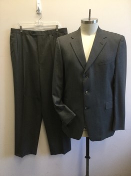 HART SHAFFNER & MARX, Black, Lt Gray, Wool, Polyester, Micro Chevron Pattern, 3 Buttons Single Breasted, 3 Pockets, All 3 Different Pockets