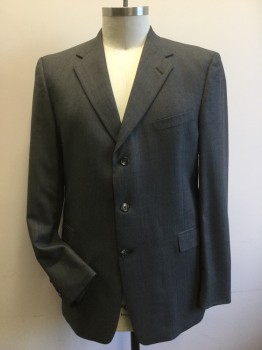 HART SHAFFNER & MARX, Black, Lt Gray, Wool, Polyester, Micro Chevron Pattern, 3 Buttons Single Breasted, 3 Pockets, All 3 Different Pockets
