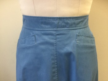 Womens, Skirt, MTO, Cornflower Blue, Cotton, Solid, W 28, A-line, 2 Pockets, Zip Center Back, Knee Length