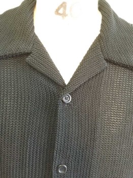 ATTITUDE, Black, Solid, Black Loose Knit, Collar Attached, Button Front, Short Sleeve,  See Photo Attached,