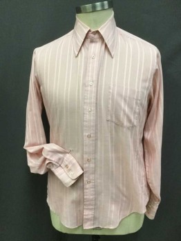 N/L, Pink, Lt Pink, Poly/Cotton, Stripes - Vertical , Chain Link Stitches, Collar Attached, Button Front, 1 Pocket, Long Sleeves,