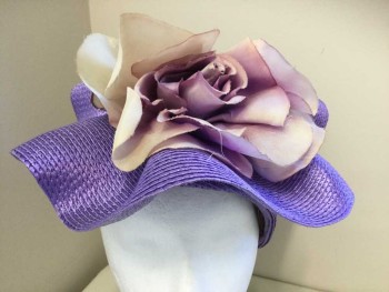 Womens, Hat, SYLVIA, Purple, Synthetic, 22, Straw with Large Faux Flower