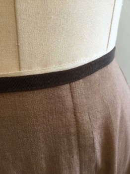 N/L, Lt Brown, Dk Brown, Cream, Cotton, Solid, Light Brown Cotton, Dark Brown 1/2" Wide Faille Waistband, Zig Zagged Tucks At Sides with Pleats Underneath To Hem, with Decorative Cream Buttons, Floor Length Hem, Hook & Eye Closures In Back,