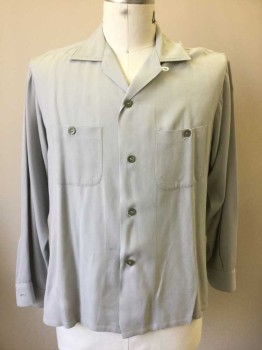 Mens, Casual Shirt, PENNEY'S/TOWNCRAFT, Lt Gray, Cotton, Solid, L, Gabardine, Long Sleeve Button Front, Collar Attached, 2 Patch Pockets, **Tears/Splits at Side Seams As of 7/18/2019