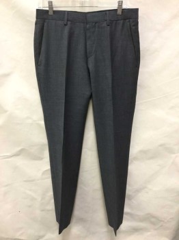 Mens, Suit, Pants, HUGO BOSS, Gray, Dk Gray, Wool, Speckled, Ins:31, W:32, Gray/Black Microcheck/Speck, Flat Front, Zip Fly, 4 Pockets, Straight Leg