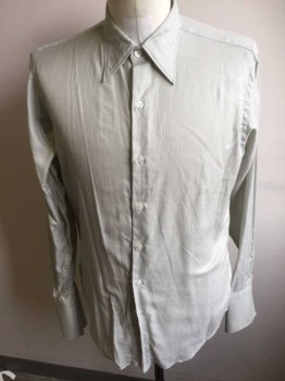 Mens, Dress Shirt, CHRIS MADE TO MEASUR, Mint Green, Cotton, Solid, 34/35, 15.5, Made To Order, Long Sleeves, French Cuffs,  Button Front, Collar Attached with Long Collar Points, Textured Weave,