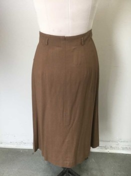 Womens, Skirt, FRELICH'S, Brown, Cotton, Solid, W:28, Vertical Pleat From Center Front to Hem, Hiding Zip Closure Underneath, Tiny Belt Loops at Waist, 2 Low Slung Pockets at Side Hips, Straight Fit, Hem Mid-calf,