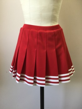 Womens, Cheer Bottom, CHEERLEADING.COMPANY, Red, White, Polyester, Solid, Stripes, L, Cheerleading Skirt: Solid Red with Red/White Trim Hem, Pleated, Elastic Waist