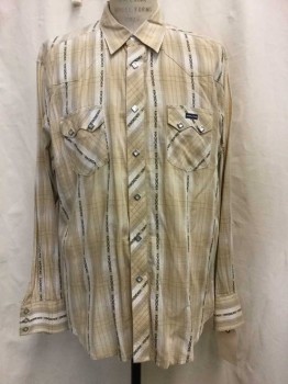 TWENTY XTREME, Beige, White, Brown, Cotton, Plaid, Novelty Pattern, Beige/ White/ Brown Plaid, Novelty Print Stripes, Snap Button Front, Collar Attached, Long Sleeves, 2 Flap Pockets