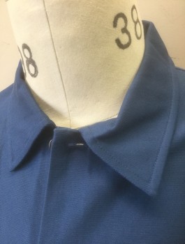 THEORY, Cornflower Blue, Cotton, Solid, Stretchy Jersey, Short Sleeve Button Front, Collar Attached