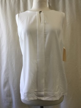 Womens, Top, OLSEN, White, Viscose, Solid, 10, Pleated Center Front, Key Hole Neck Detail with Metal Rectangular Button Closure, Sleeveless