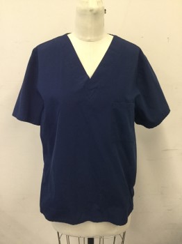 SB, Navy Blue, Poly/Cotton, Solid, V-neck, Short Sleeves, 1 Patch Pocket