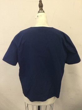 SB, Navy Blue, Poly/Cotton, Solid, V-neck, Short Sleeves, 1 Patch Pocket