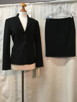 ELLIE TAHARI, Black, Polyester, Wool, Solid, Black, Notched Lapel, Collar Attached, 3 Buttons,  2 Pockets,