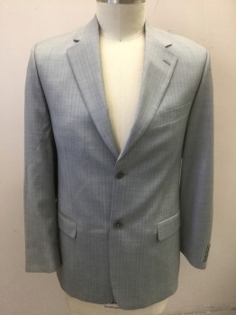GB BARONI, Lt Gray, Wool, Solid, Streaked Pattern, Single Breasted, Notched Lapel, 2 Buttons, 3 Pockets, Solid Gray Lining