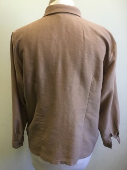 Womens, Blouse, FINALE, Coffee Brown, Synthetic, Solid, B38, Large, Button Front, Collar Attached, Long Sleeves,