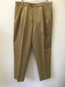 Mens, 1990s Vintage, Suit, Pants, GIORGIO COSANI, Camel Brown, Wool, Solid, Ins:29, W:34, Double Pleated, Button Tab Waist, 4 Pockets, Straight Leg,