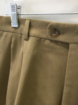 Mens, 1990s Vintage, Suit, Pants, GIORGIO COSANI, Camel Brown, Wool, Solid, Ins:29, W:34, Double Pleated, Button Tab Waist, 4 Pockets, Straight Leg,