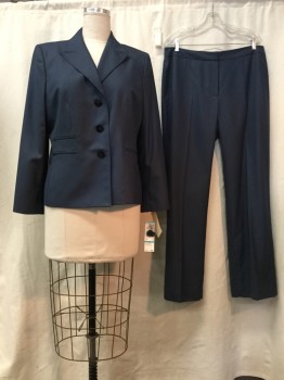 Womens, Suit, Jacket, KASPER, Slate Blue, Polyester, Rayon, Solid, 14, Slate Blue, Peaked Lapel, Collar Attached, 3 Buttons,  2 Pockets,