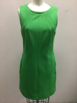 Womens, Dress, Sleeveless, DVF, Lime Green, Polyester, Solid, 6, Ribbed Texture, Scoop Neck, Sleeveless, Diagonal Darts/Panels From Neck to Waist, 2 Hip Pockets, Sheath Dress, Hem Above Knee