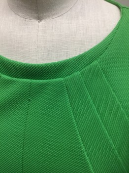 DVF, Lime Green, Polyester, Solid, Ribbed Texture, Scoop Neck, Sleeveless, Diagonal Darts/Panels From Neck to Waist, 2 Hip Pockets, Sheath Dress, Hem Above Knee